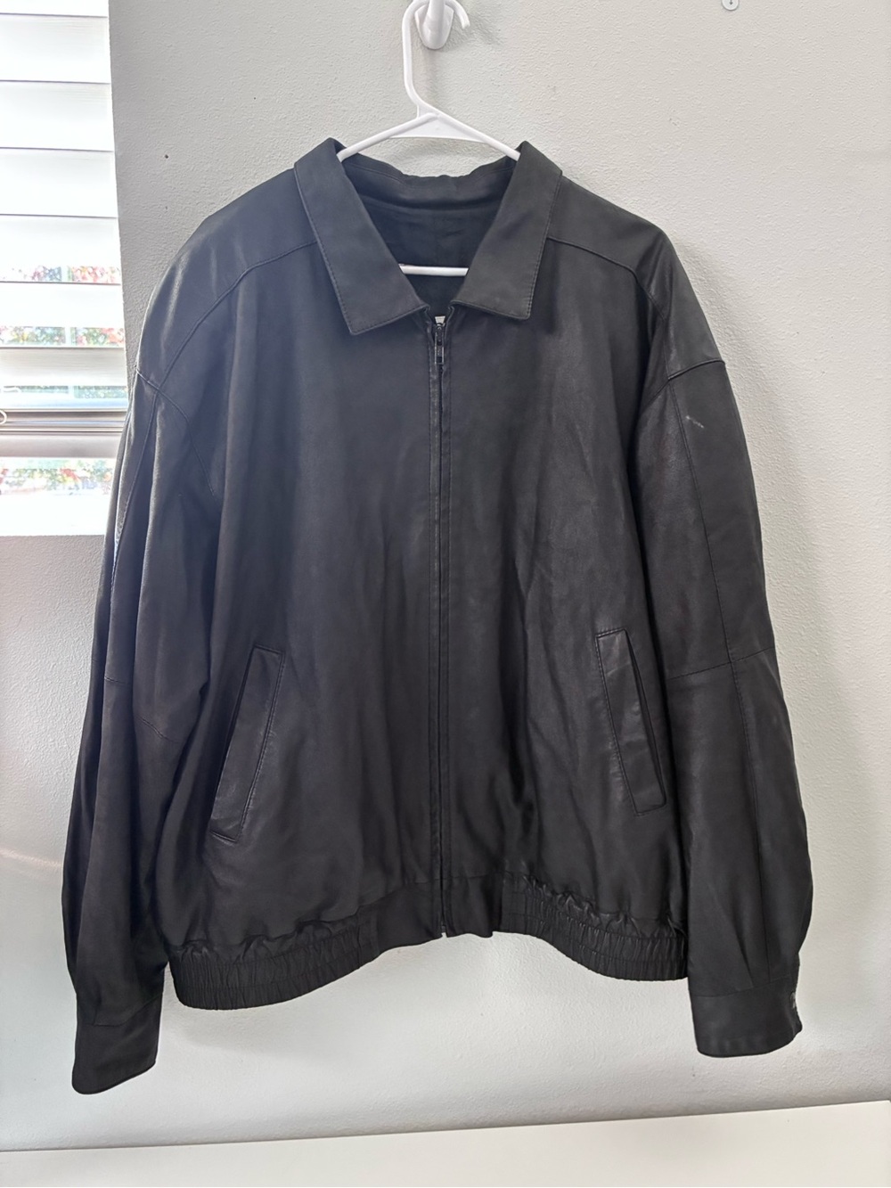 Remy Leather Black Bomber Jacket with Zip Front